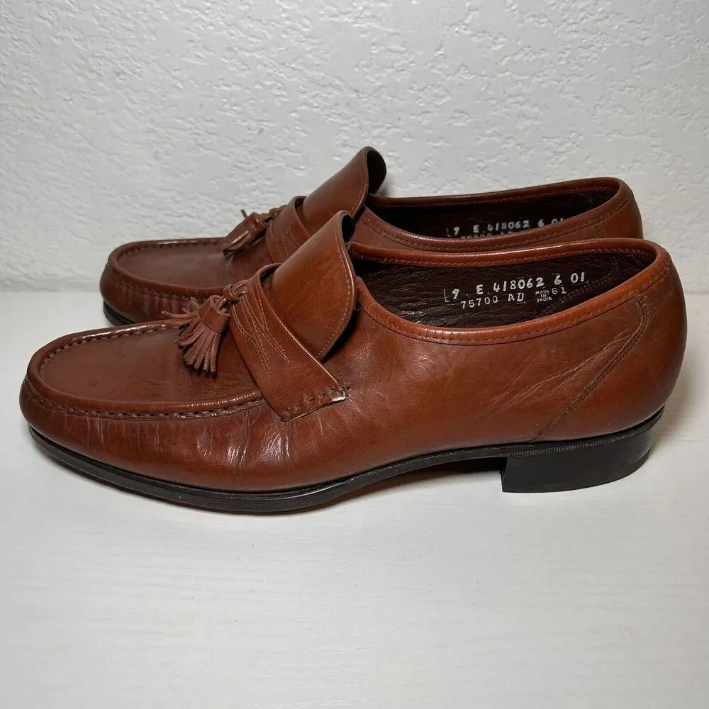 Florsheim Men's Brown Leather Loafers With Tassels Size 9 E 75700